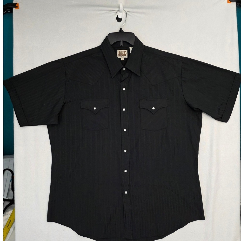 Ely Cattleman Western Shirt XL Black Pearl Snap Short Sleeve Jacquard Cowboy